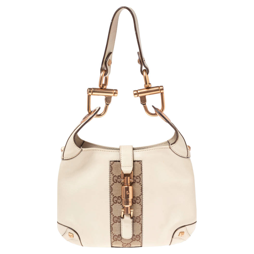Gucci Beige/Brown GG Canvas and Leather Small Jackie Nailhead Hobo