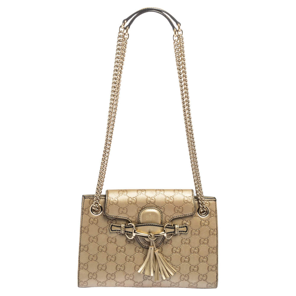 مملوكة مسبقًا Gucci Gold Guccissima Leather Small Emily Chain Shoulder Bag