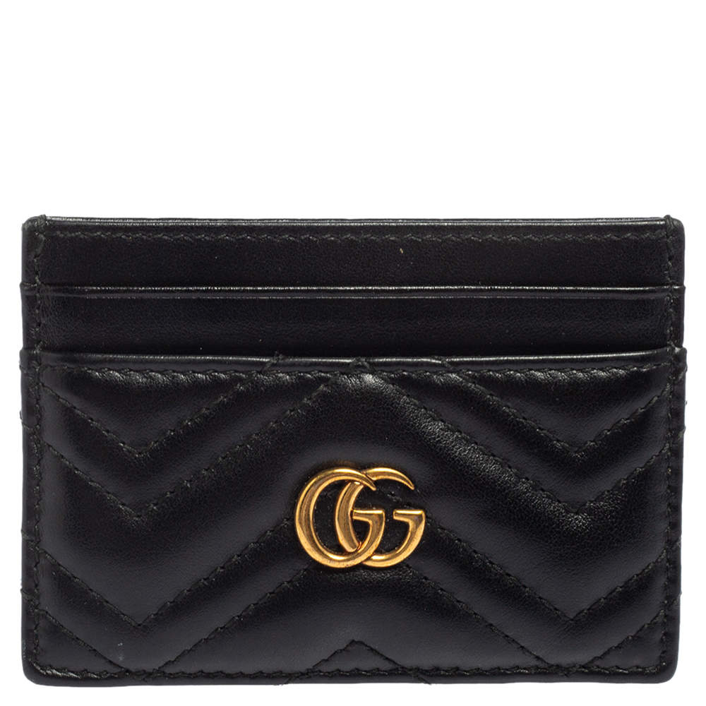 Gucci Black Matelassé Leather GG Marmont Card Holder