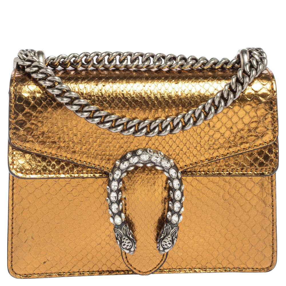 Gucci Metallic Gold Python Mini Dionysus Shoulder Bag