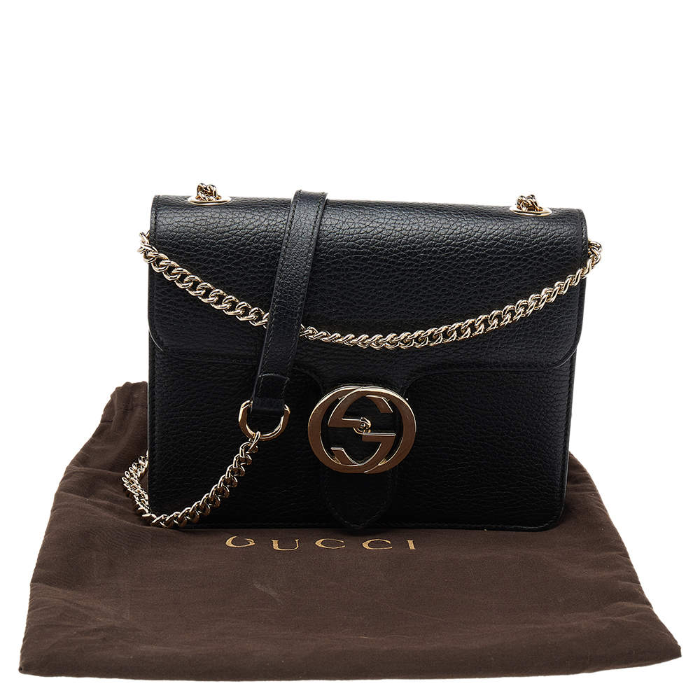 Gucci Women's Black Leather 510304 Interlocking GG Crossbody Purse Handbag  New: Handbags