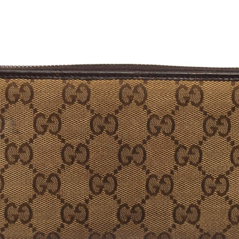 NIB Gucci GG Dollar Leather/Canvas Brown French Zip Around Pouch Wallet  346056