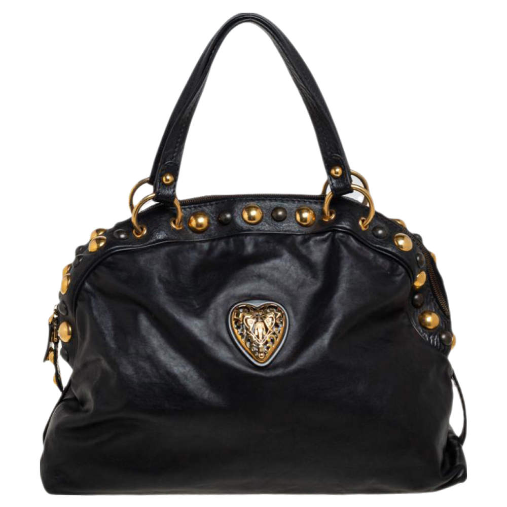 Pre Owned Gucci Black Leather Babouska Dome Satchel 