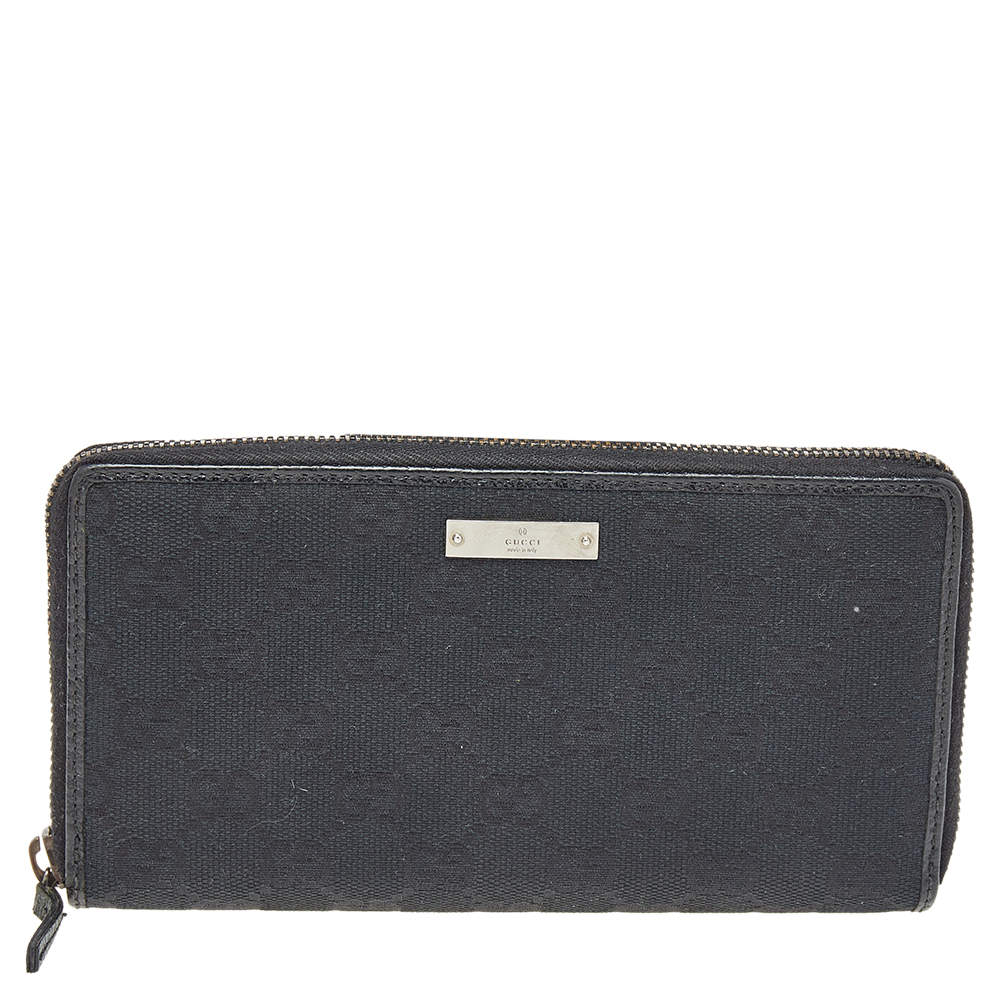 Gucci Black GG Canvas Zip Around Wallet