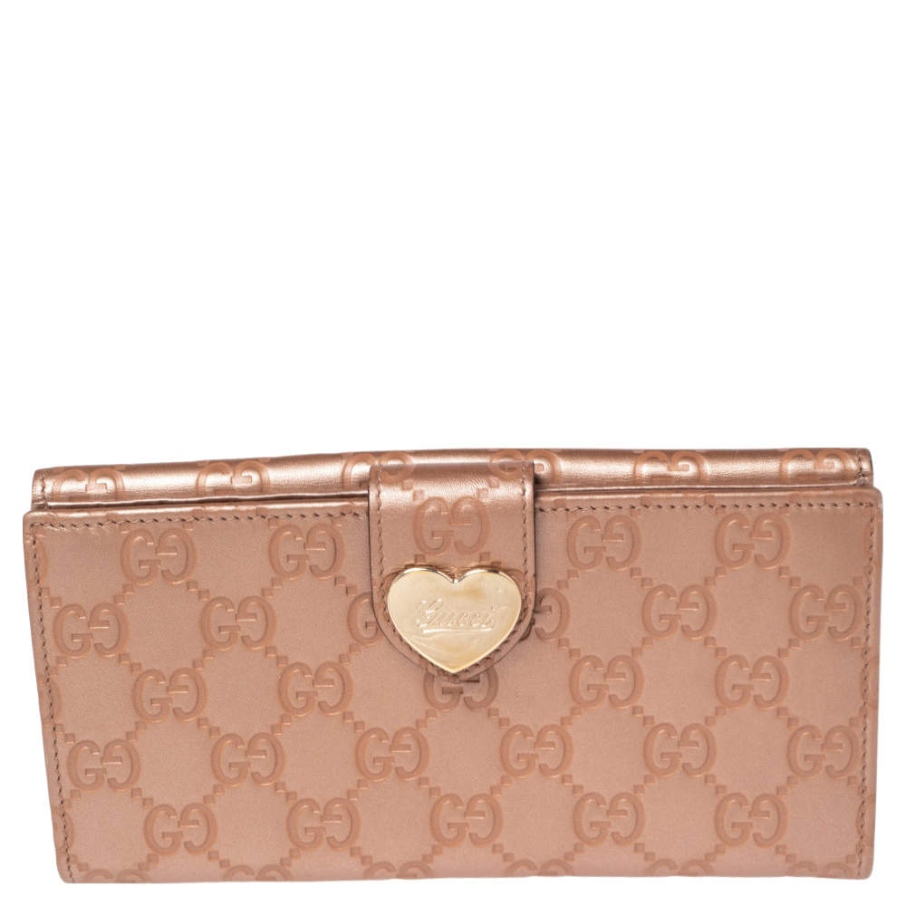Gucci Metallic Rose Gold Guccissima Leather Flap Continental Wallet