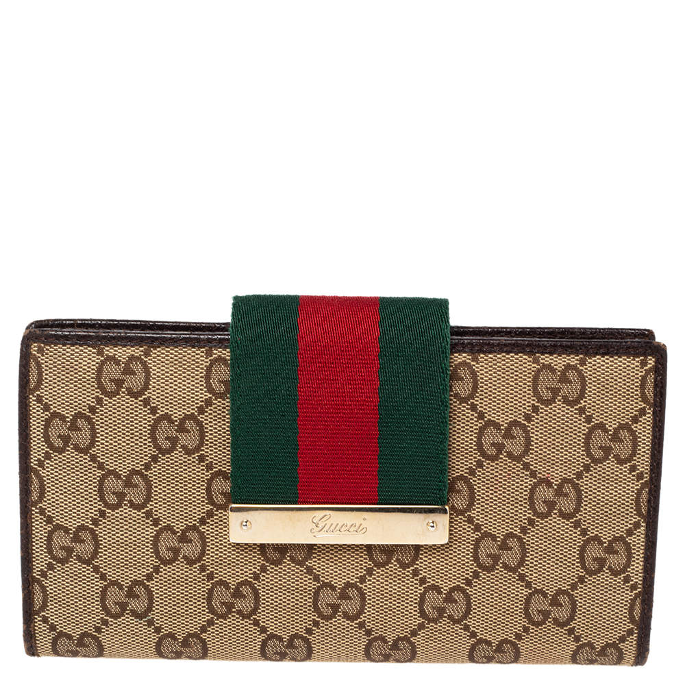 Gucci Beige/Ebony GG Canvas and Leather Web Flap Continental Wallet