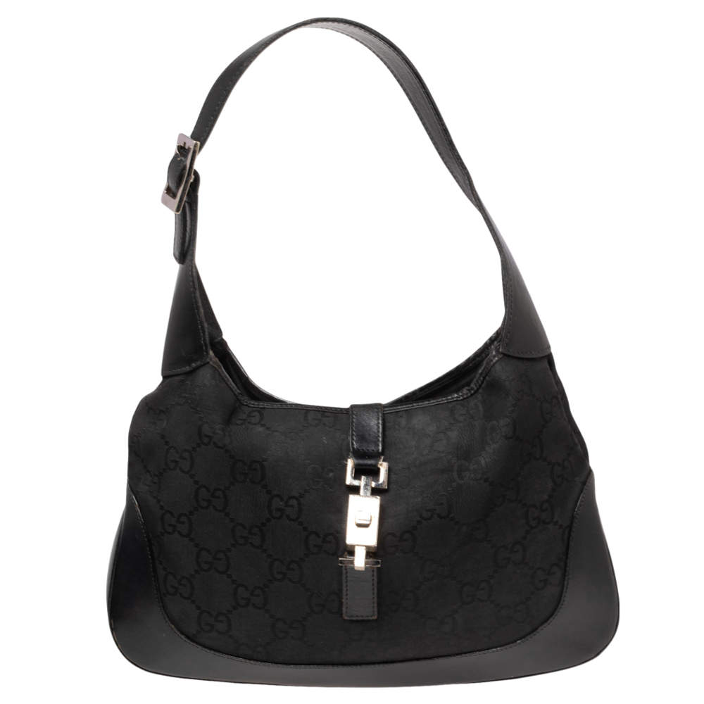 Pre Owned Gucci Black GG Canvas And Leather Jackie O Hobo