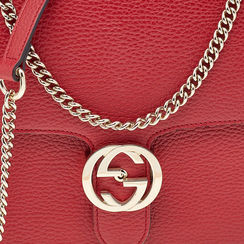 GUCCI 510303 Red Leather Interlocking GG Chain Shoulder Bag AA063