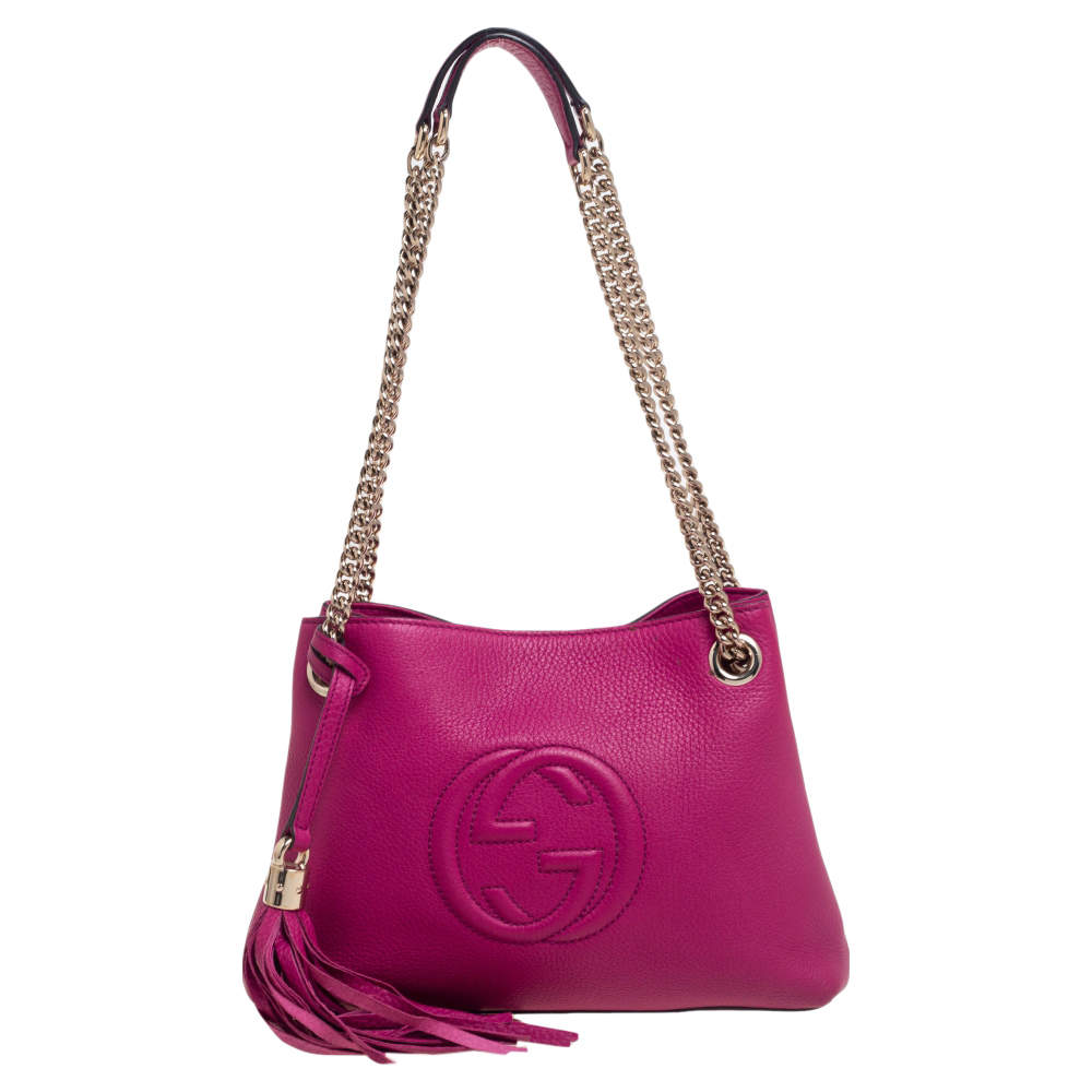Pre Owned Gucci Magenta Leather Soho Chain Shoulder Bag 