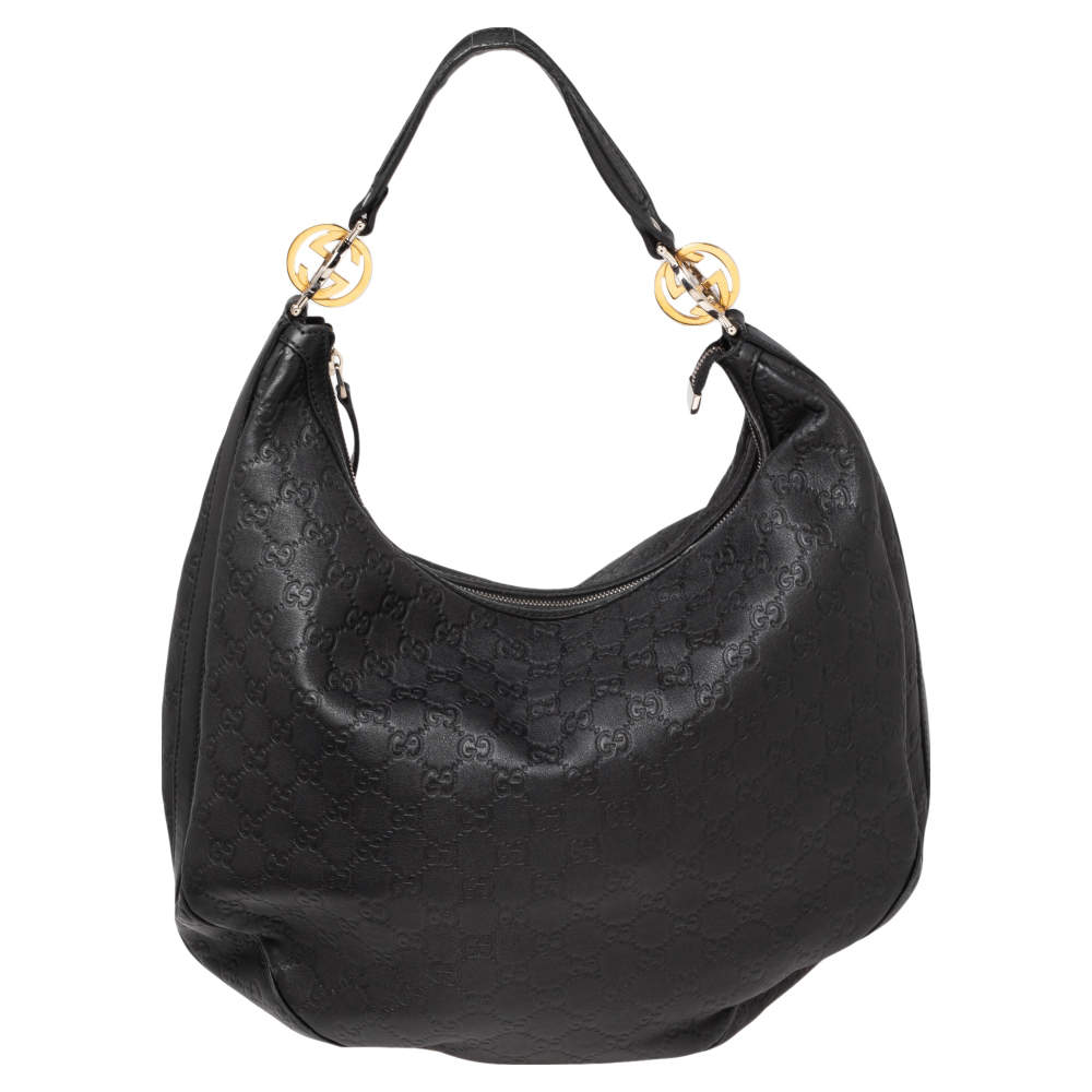 Gucci Black Guccissima Leather Large GG Twins Hobo