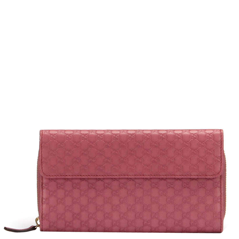 Pre Owned Gucci Pink Calf Leather Microguccissima Organizer Wallet