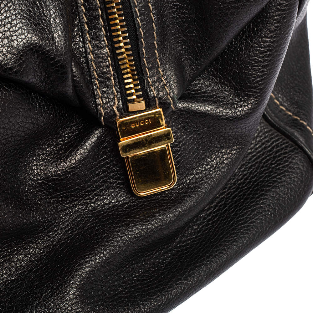 GUCCI Bag Black Leather Aviatrix Medium Boston Hand Bag Authentic Preowned  B406