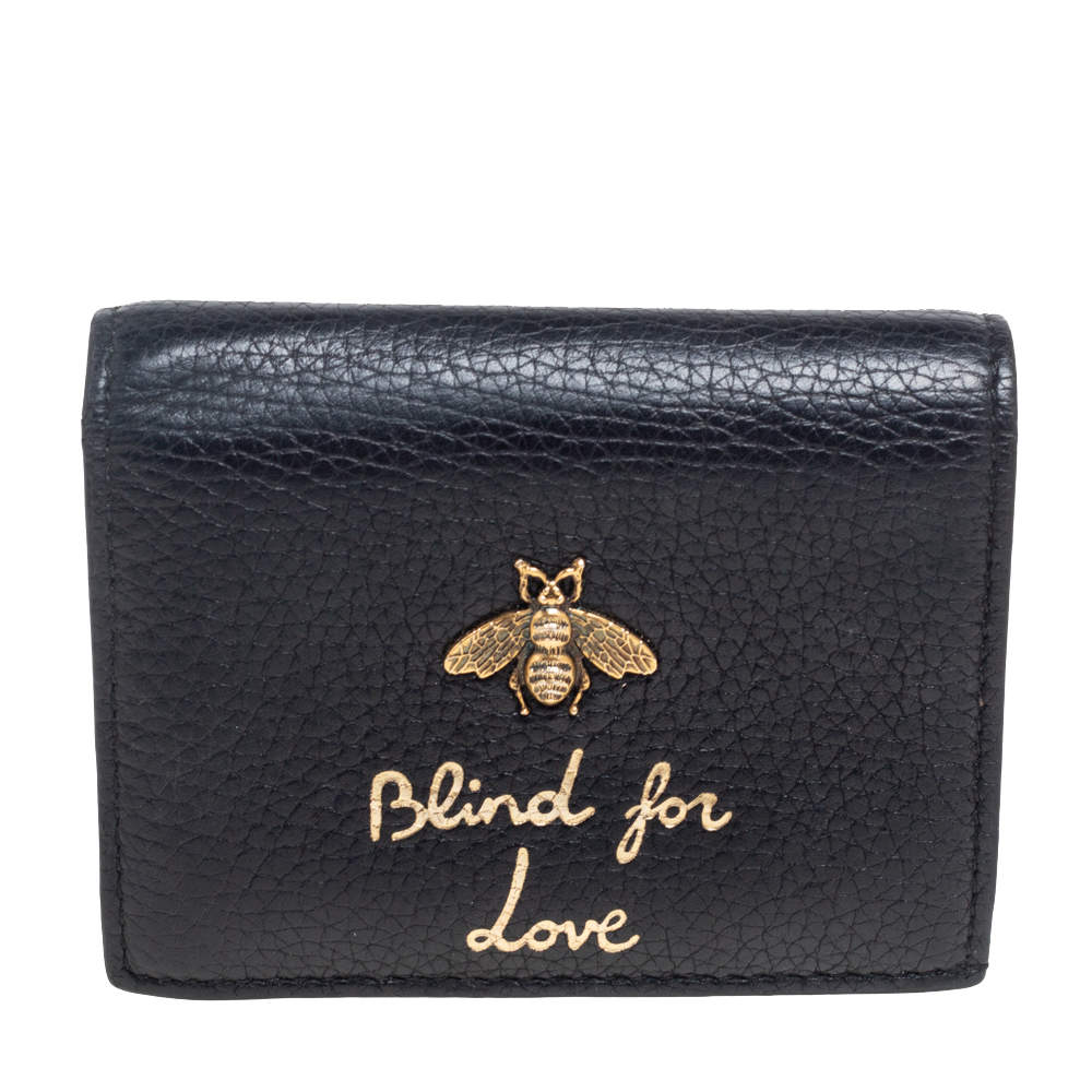 مملوكة مسبقًا Gucci Black Leather Blind For Love Bee Accent Bifold Wallet