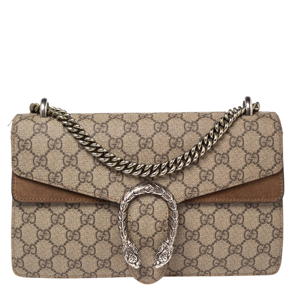 مملوكة مسبقًا حقيبة كتف غوتشي ديونيسوس سويدي وكانفاس جي جي سوبريم بيج/بني صغيرة