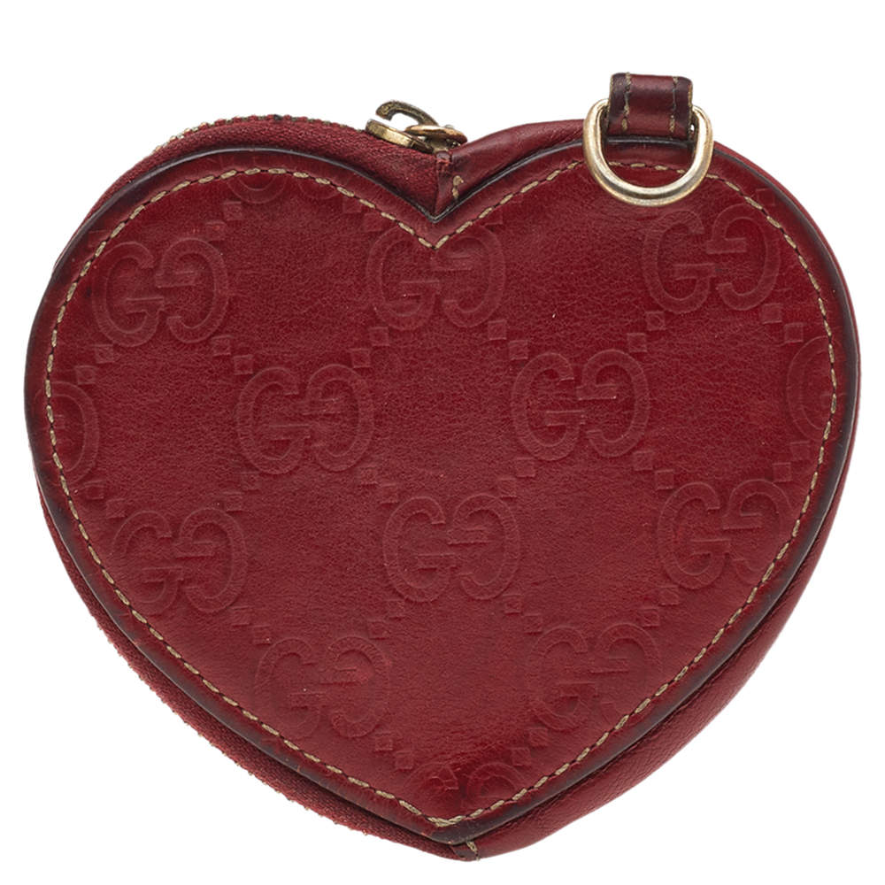 Gucci Red Leather Heart Shaped Coin Purse