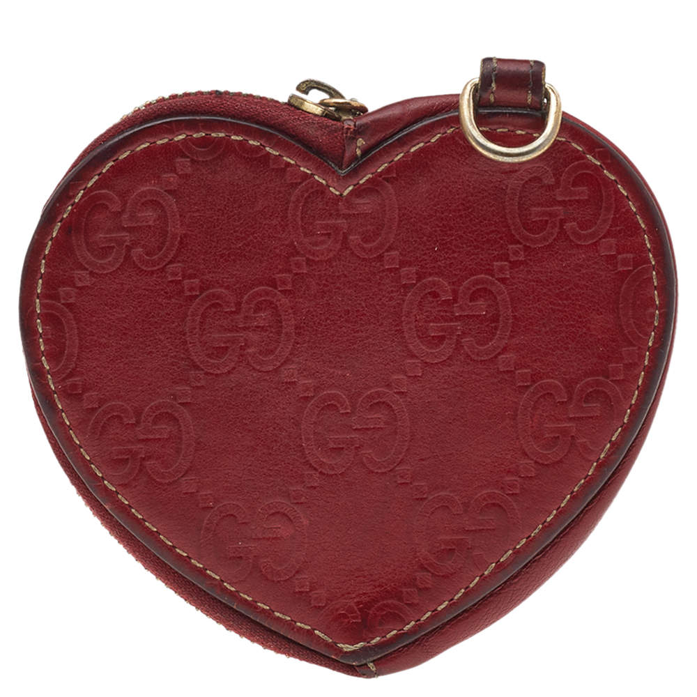 Gucci Red Guccissima Leather Heart Shape Coin Purse - ShopStyle