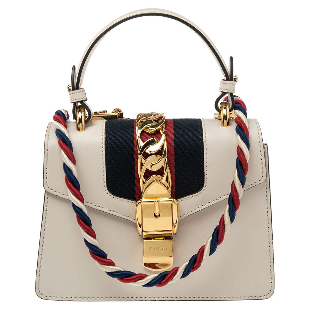 مملوكة مسبقًا Gucci Off-White Leather Mini Web Sylvie Top Handle Bag