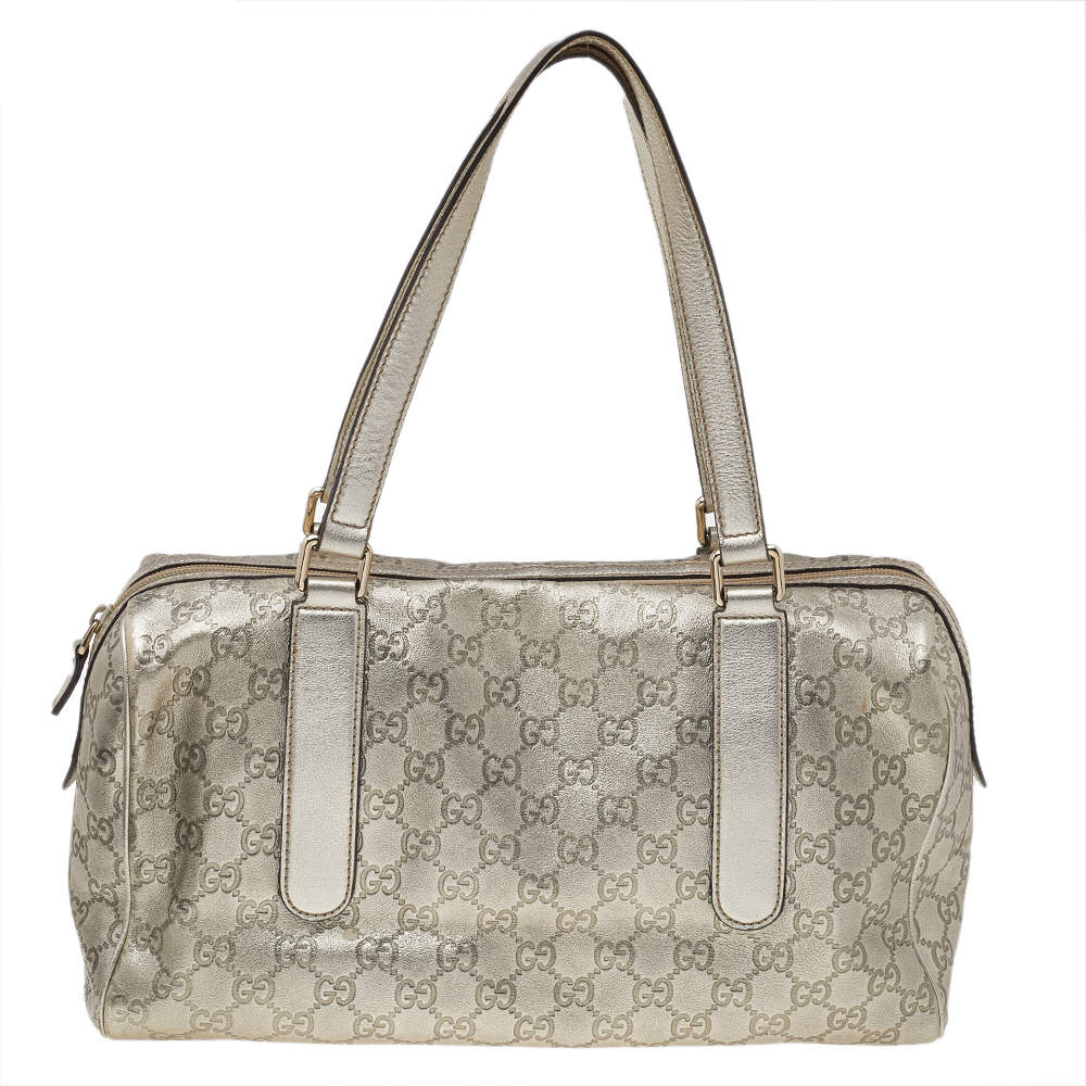 مملوكة مسبقًا Gucci Metallic Gold Guccissima Leather Boston Bag