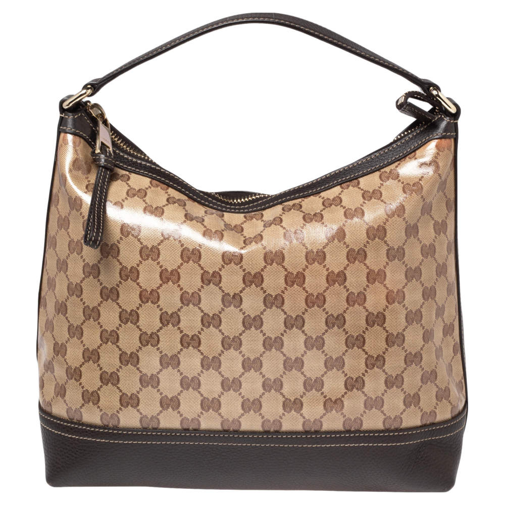 مملوكة مسبقًا Gucci Brown/Beige GG Crystal Canvas and Leather Hobo