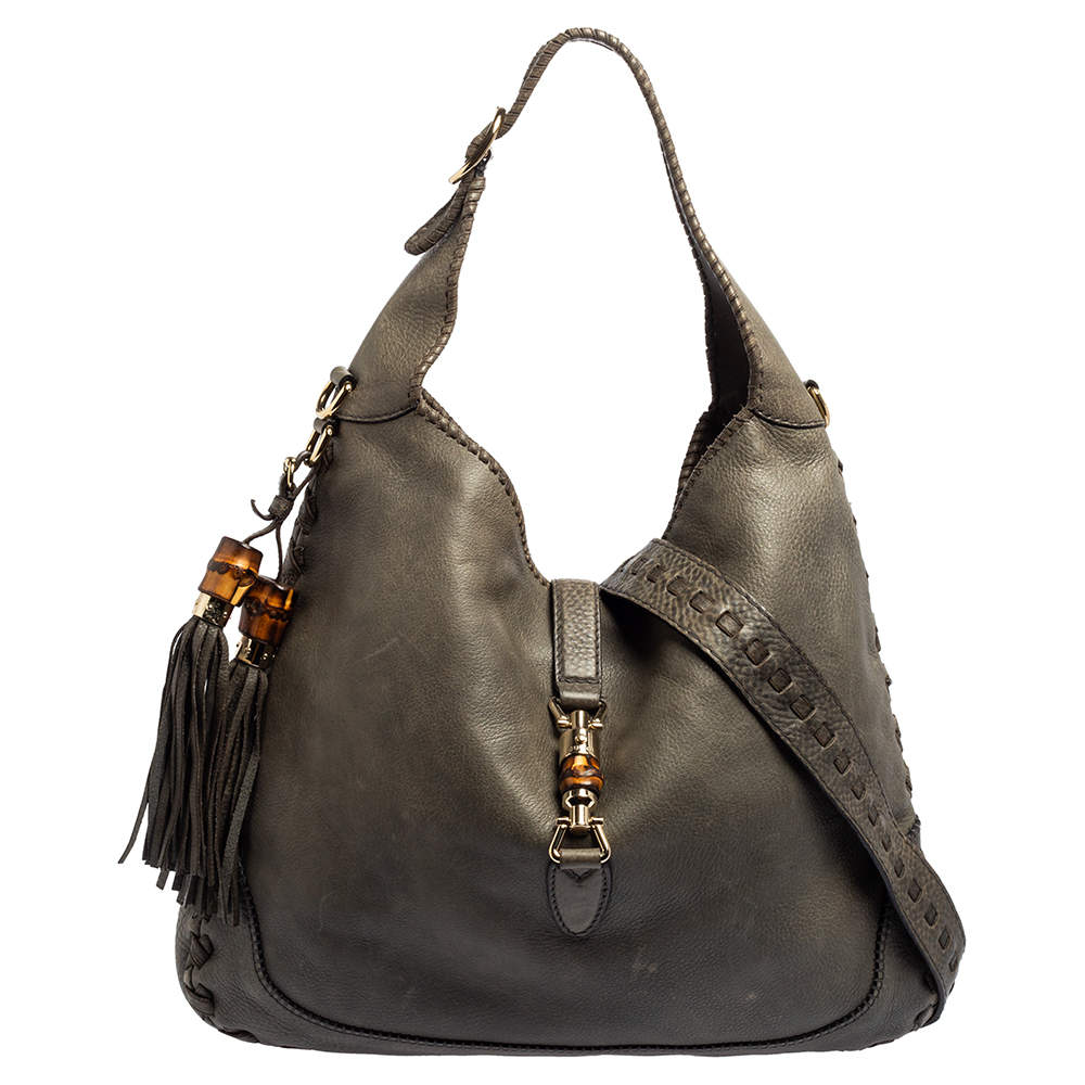 Pre Owned Gucci Grey Leather Large New Jackie Hobo