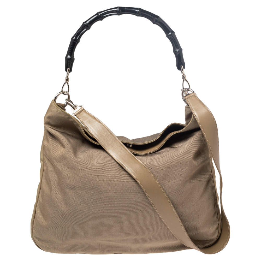 مملوكة مسبقًا حقيبة هوبو غوتشي قماش أخضر زيتوني يد بامبو