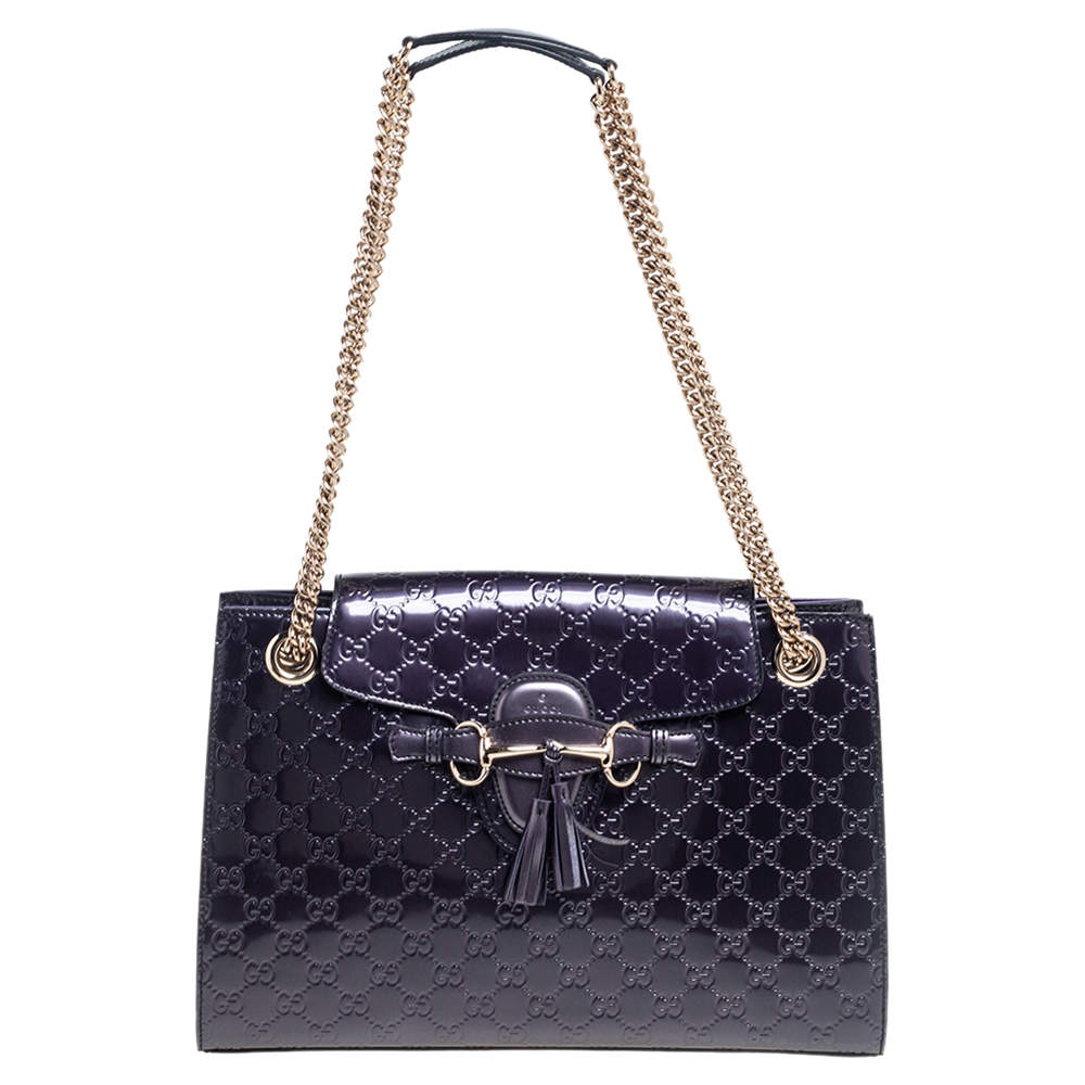 Gucci Purple Guccissima Patent Leather Large Emily Chain Shoulder Bag