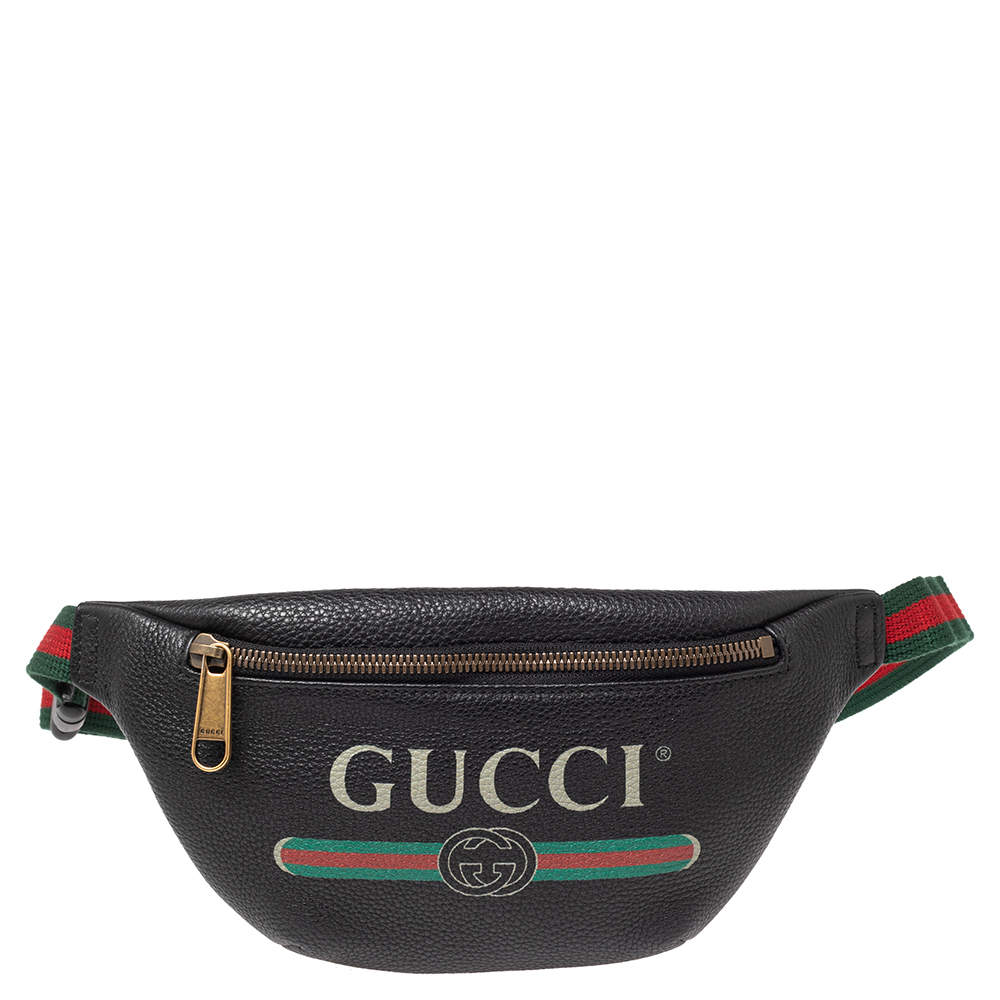 Gucci Black Pebbled Leather Small Logo Web Belt Bag