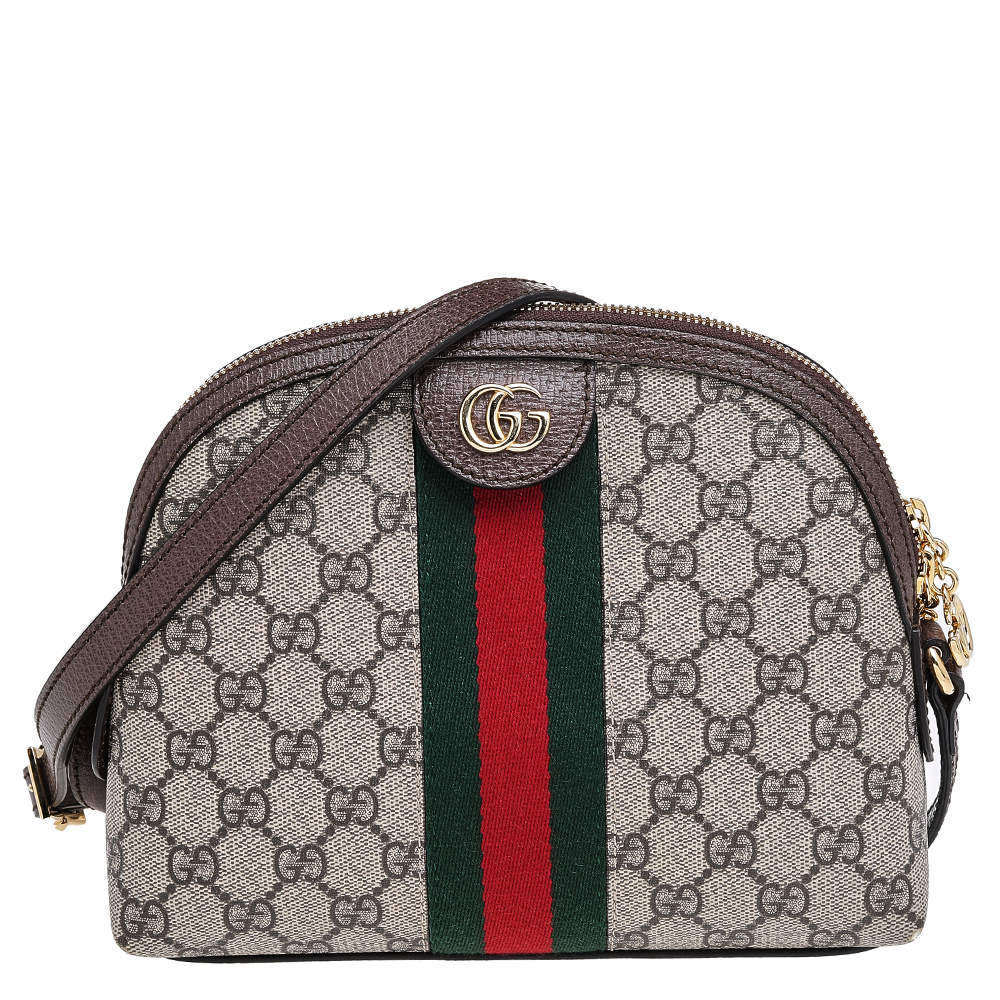 Pre Owned Gucci Beige/Ebony GG Supreme Coated Canvas And Leather Small Ophidia Shoulder Bag