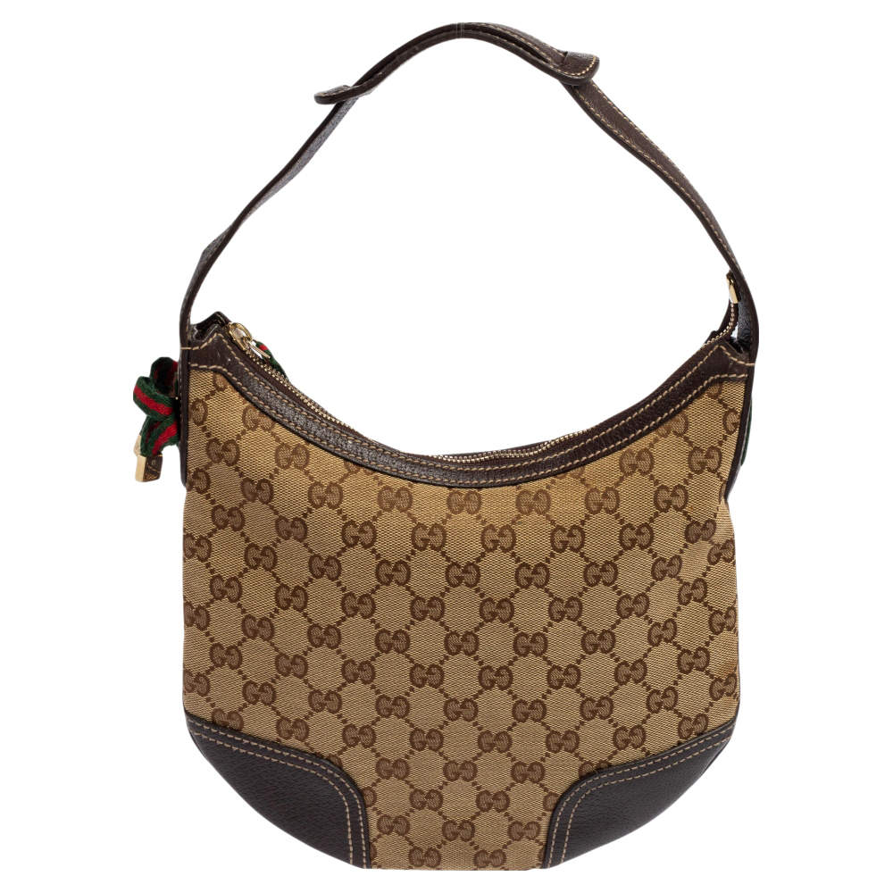 مملوكة مسبقًا حقيبة هوبو غوتشي برينسي كانفاس وجلد جي جي بني /بيج صغيرة