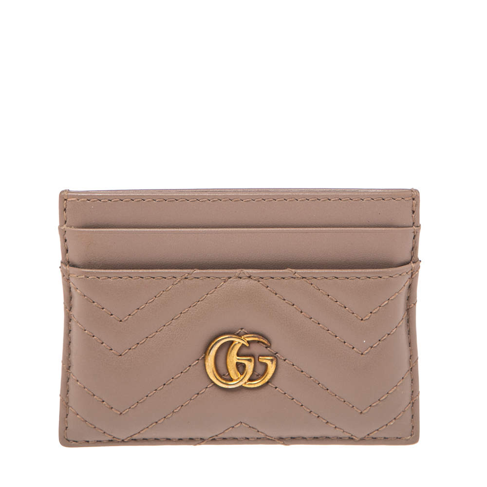 Pre Owned Gucci Beige Matelasse Leather GG Marmont Card Holder