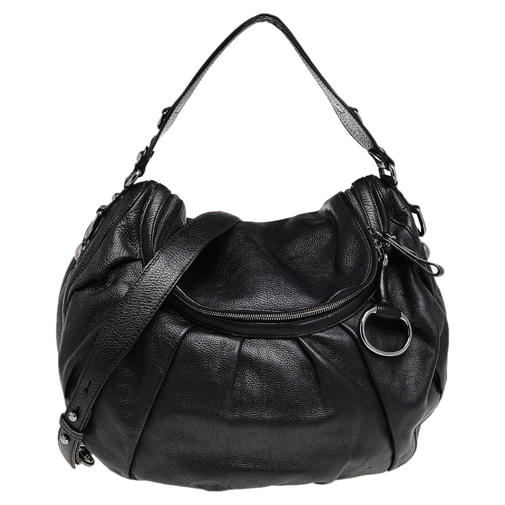 Pre Owned Gucci Black Leather Medium Icon Bit Convertible Hobo