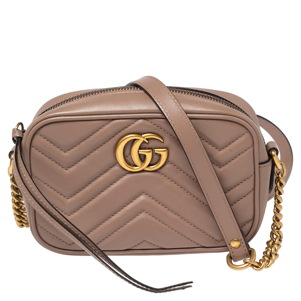 Pre Owned حقيبة كاميرا كروس غوتشي مارمونت جي جي جلد مبطن بيج