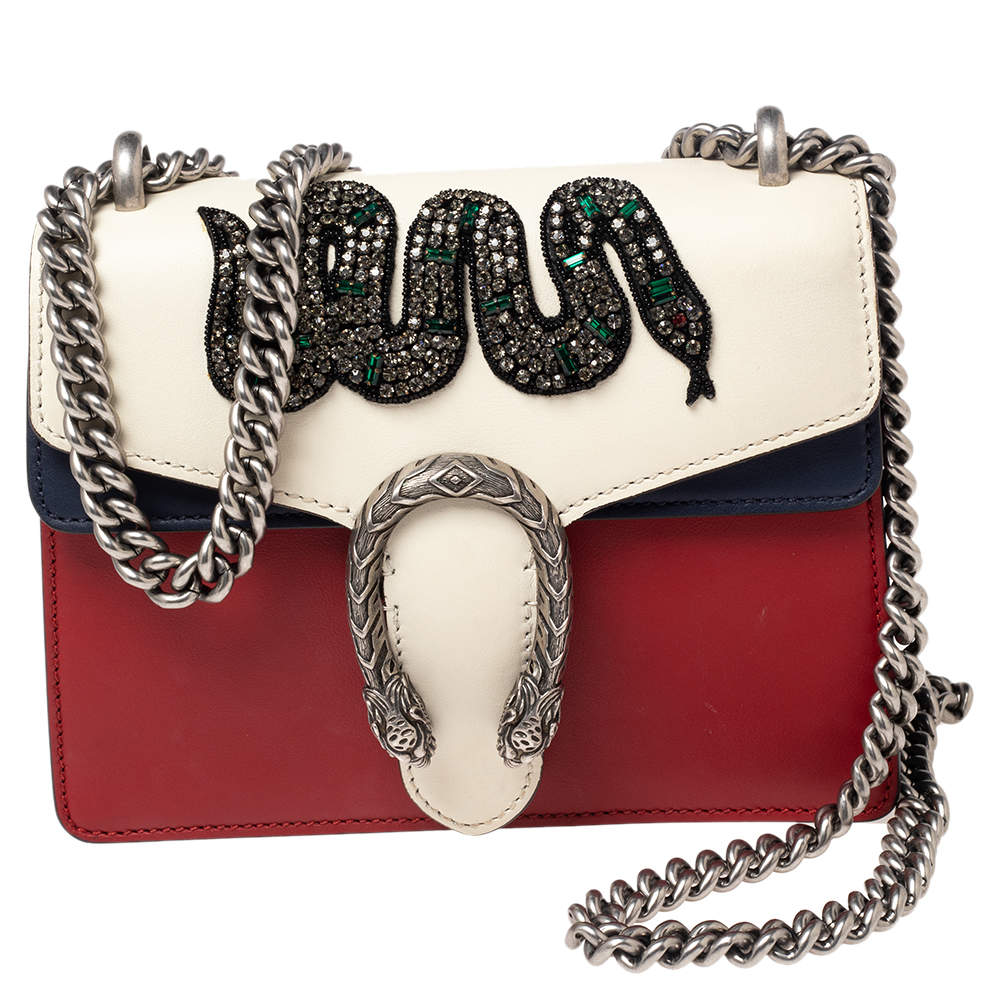 Pre Owned Gucci Multicolor Leather Mini Crystal Snake Embroidered Dionysus Shoulder Bag