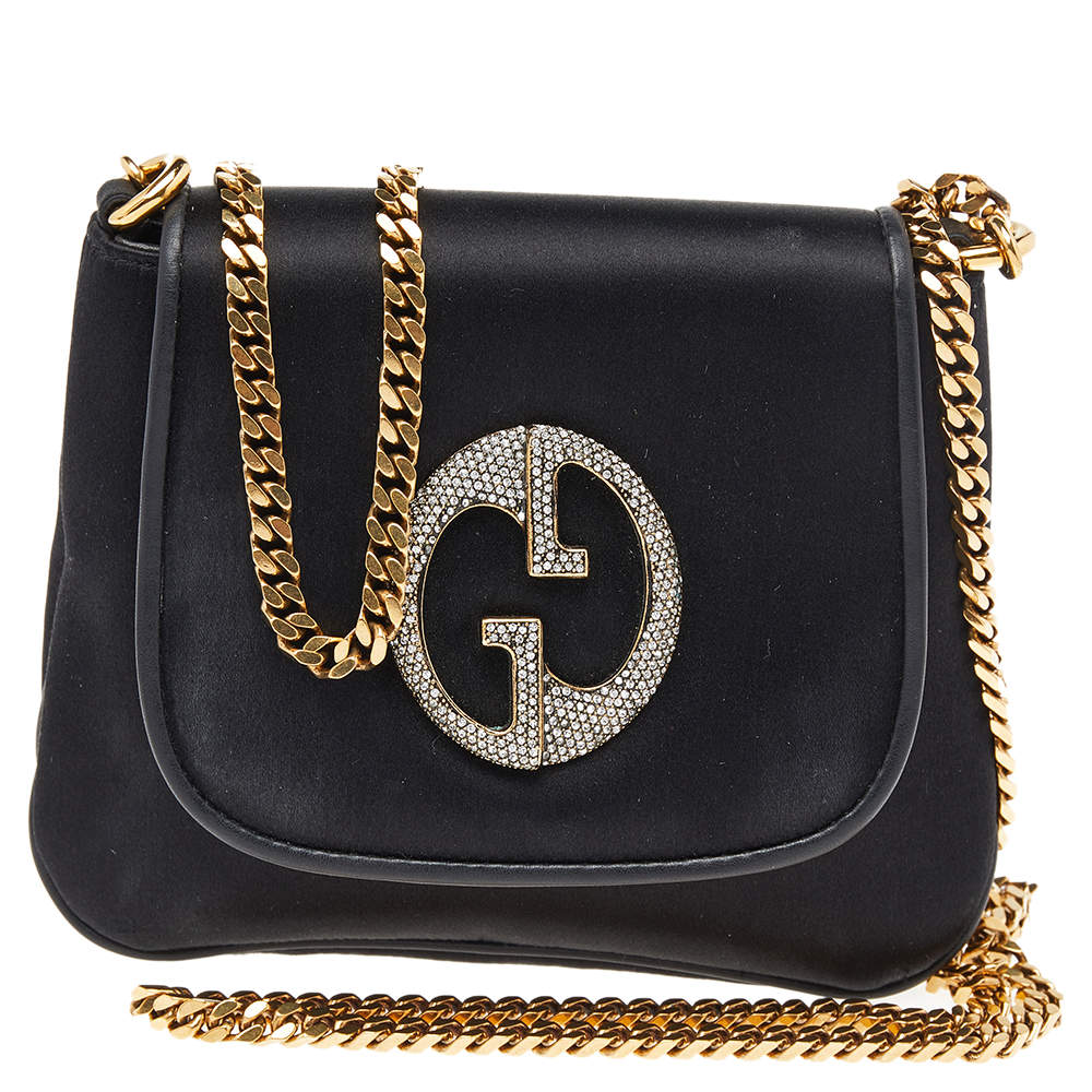 مملوكة مسبقًا Gucci Black Satin And Leather 1973 Crossbody Bag