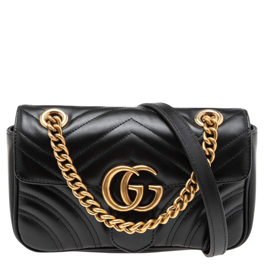 Pre Owned حقيبة كتف غوتشي مارمونت جي جي ميني جلد مبطن أسود