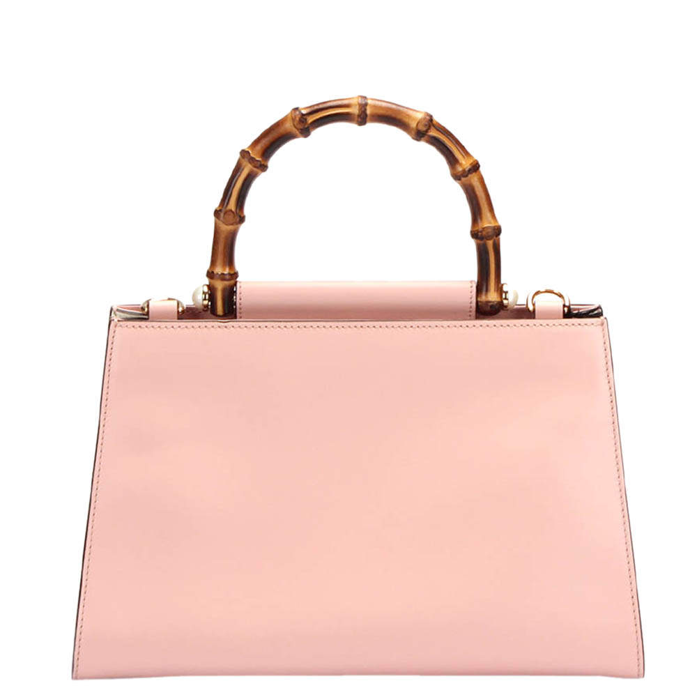 Pre Owned Gucci Pink Calfskin Leather Bamboo Nymphaea Medium Shoulder Bag