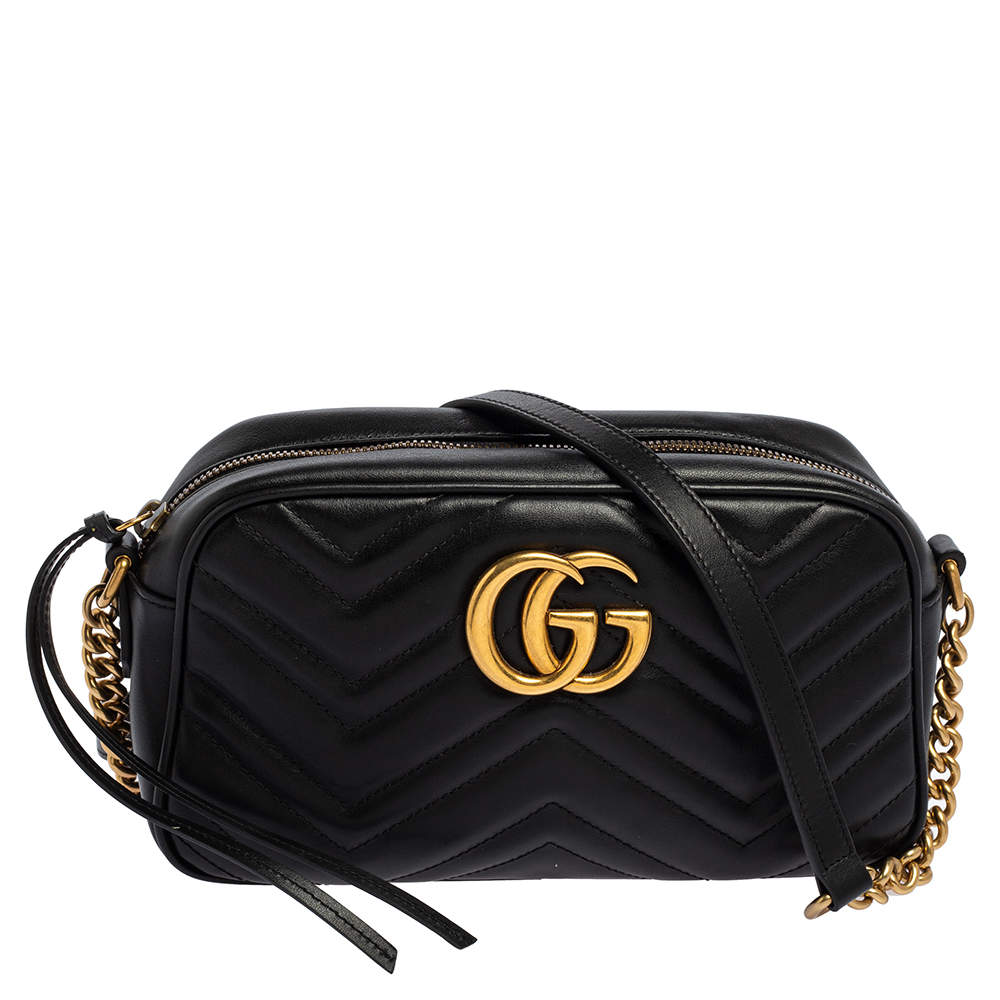 مملوكة مسبقًا Gucci Black Matelassé Leather GG Marmont Shoulder Bag