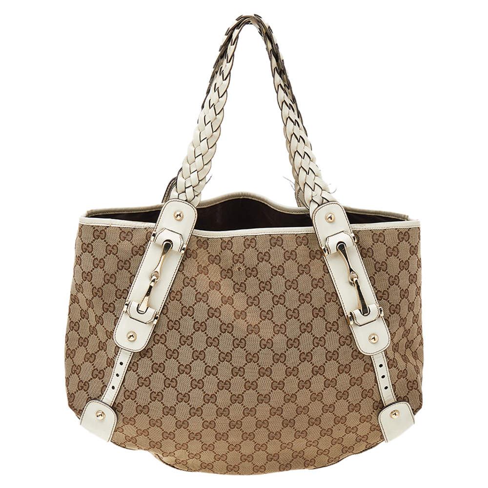 مملوكة مسبقًا Gucci Beige/White GG Canvas And Leather Medium Pelham Shoulder Bag