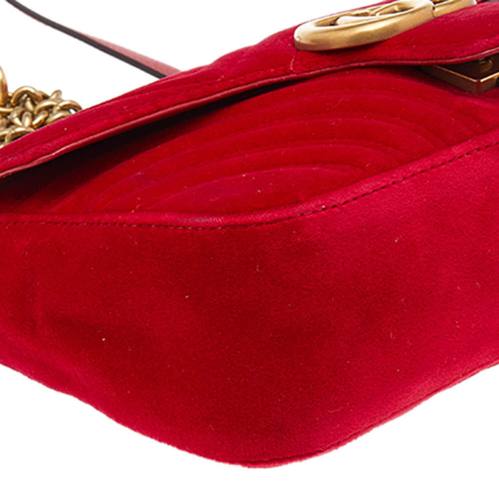 Gucci Red GG Velvet Marmont Small Bag – The Closet