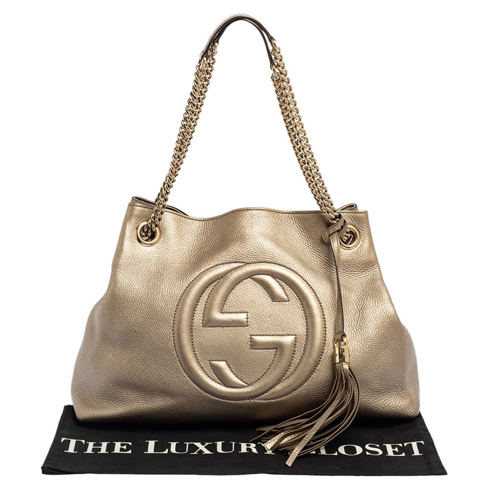 gucci metallic gold logo shoulder bag