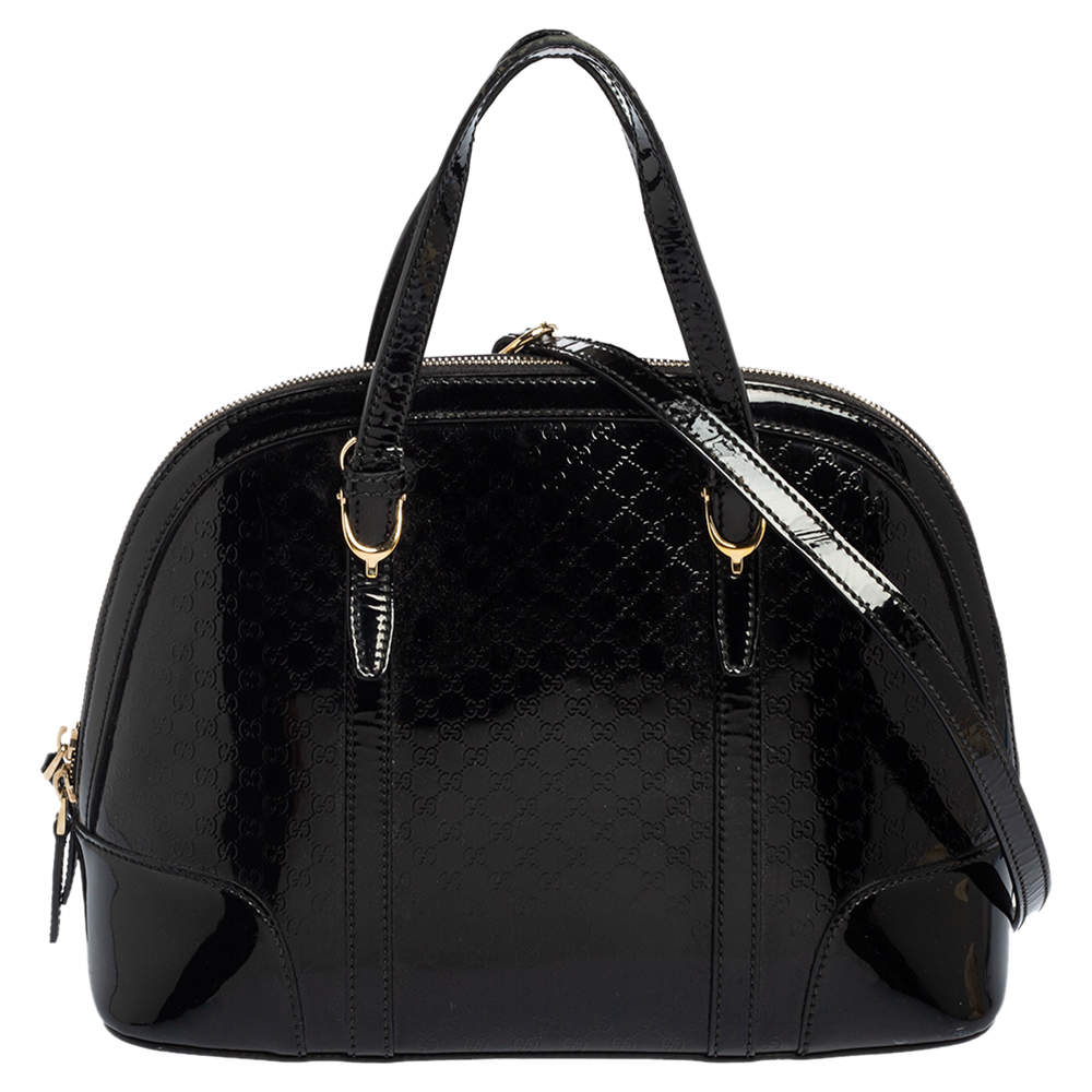 Pre Owned Gucci Black Microguccissima Patent Leather Small Nice Bag