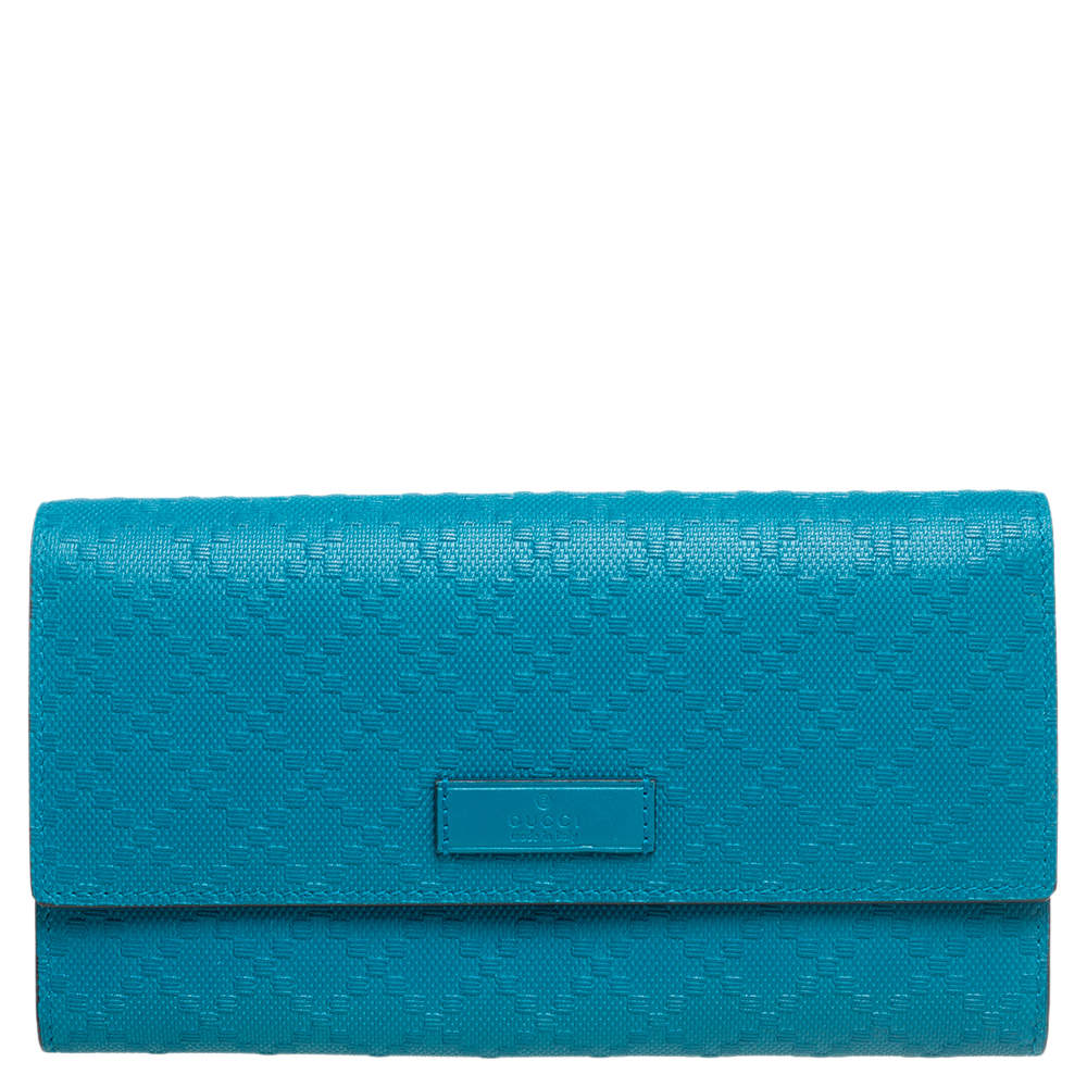 مملوكة مسبقًا محفظة كونتيننتال غوتشي جلد ديامانت تركواز أزرق بقلاب