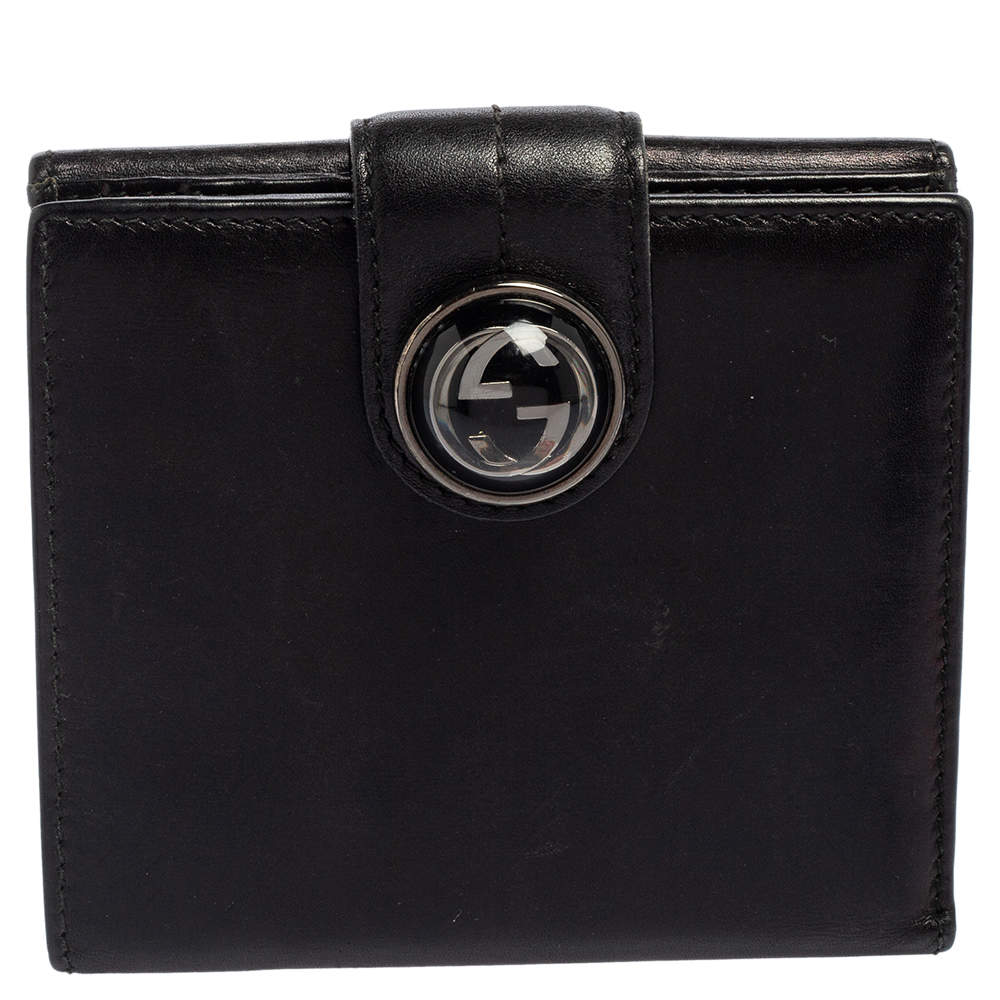محفظة غوتشي فرنش جي متشابك جلد أسود