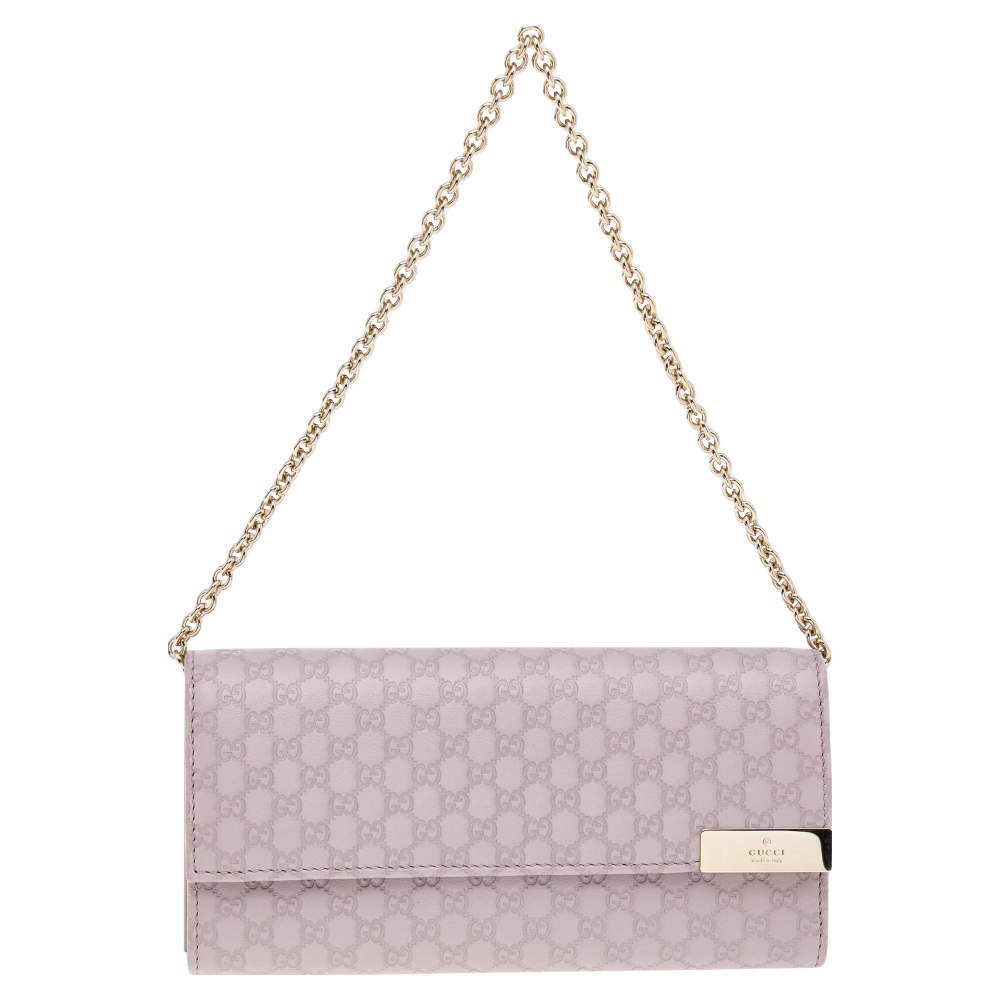 Pre Owned Gucci Lilac Microguccissima Leather Wallet on Chain
