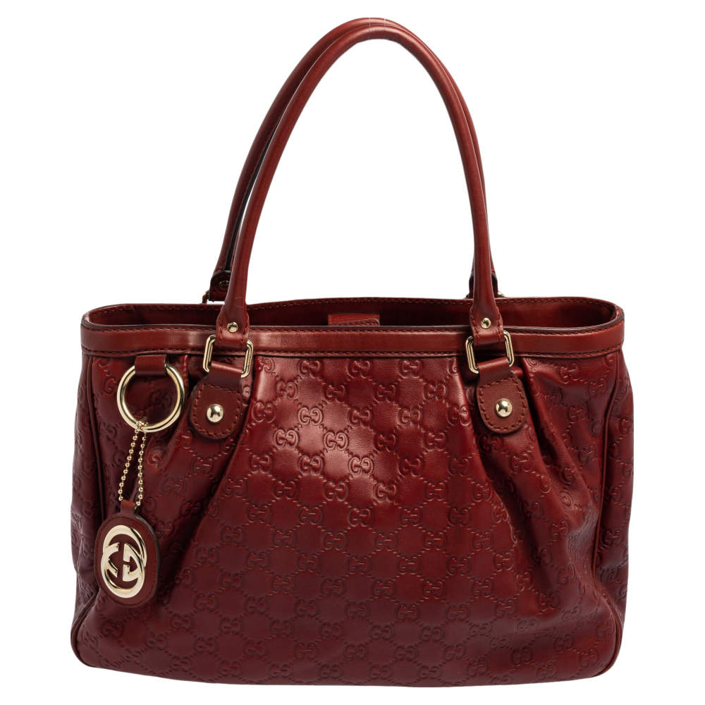 Pre Owned Gucci Red Guccissima Leather Sukey Tote