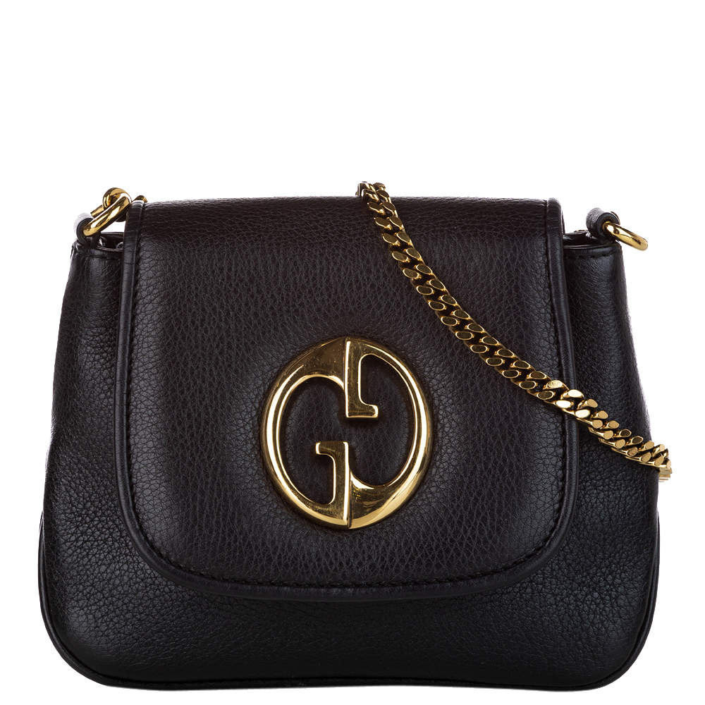 Pre Owned Gucci Black Leather 1973 Shoulder Bags