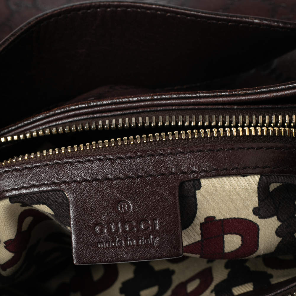 Gucci Dark Brown Leather Guccissima Creole Leather Monogram Hobo Bag