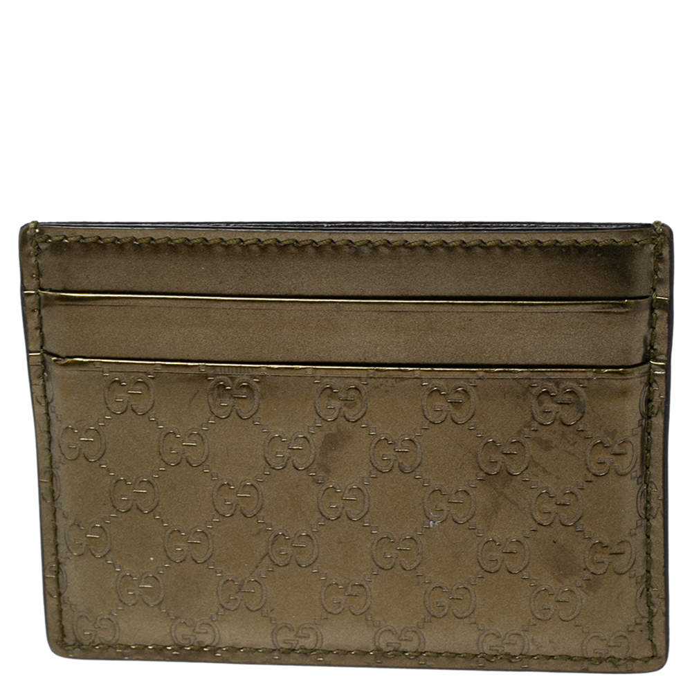 مملوكة مسبقًا Gucci Green Glossy Microguccissima Leather Card Holder