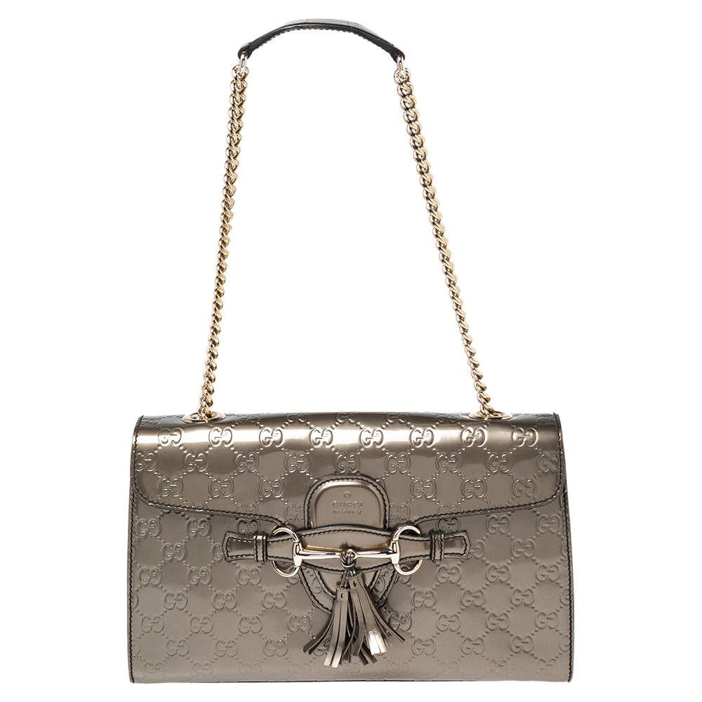 مملوكة مسبقًا Gucci Metallic Guccissima Patent Leather Medium Emily Chain Shoulder Bag