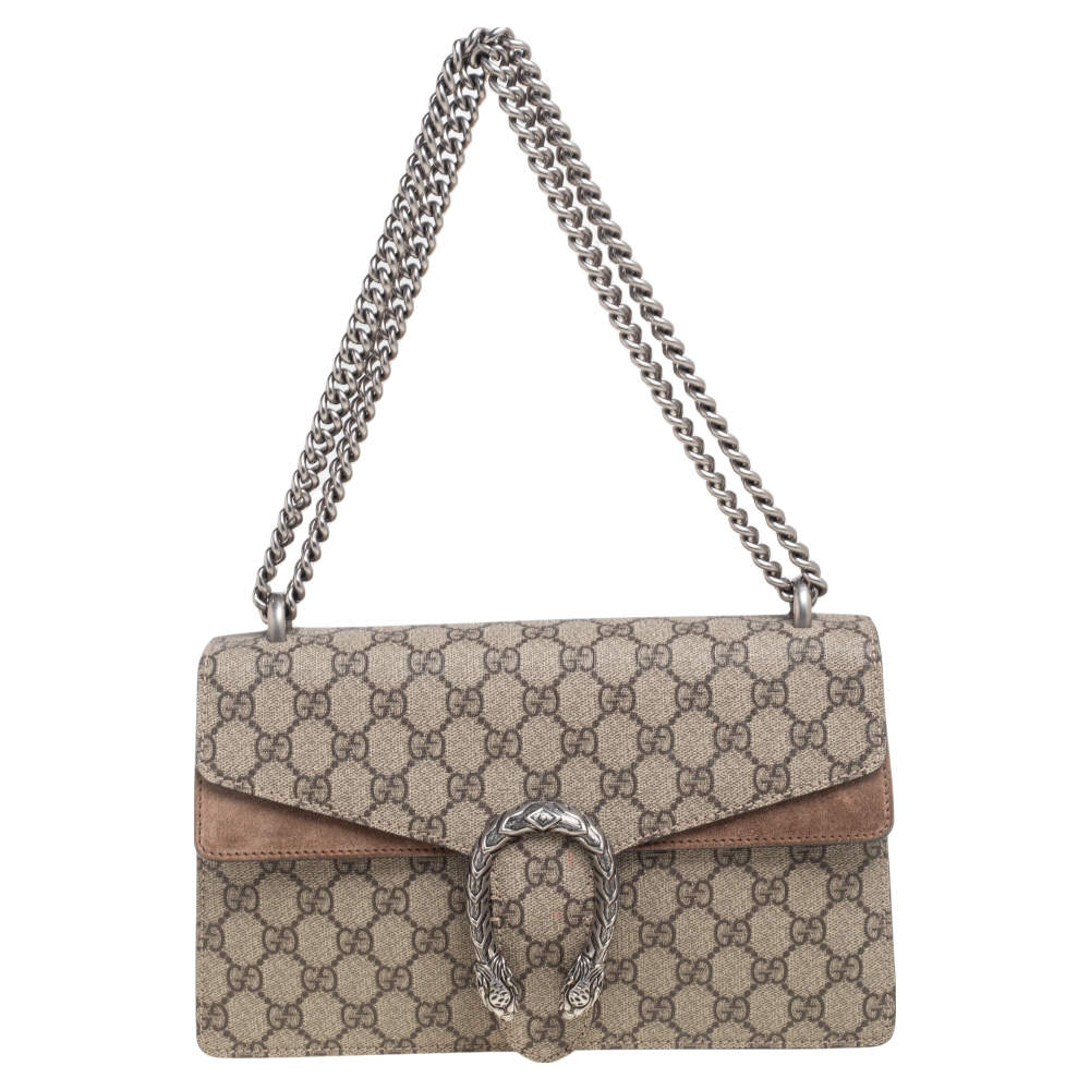 مملوكة مسبقًا Gucci Beige GG Supreme Canvas and Suede Small Dionysus Shoulder Bag